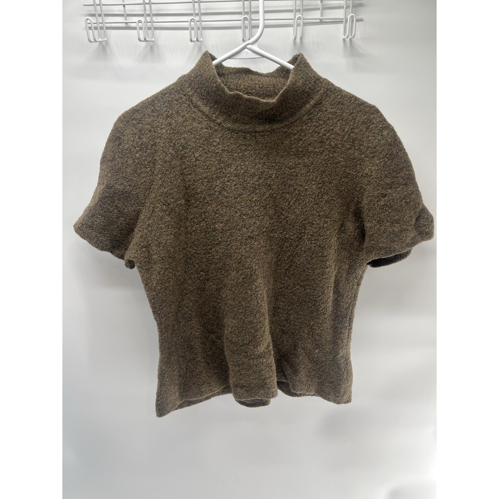 Vintage Women's short sleeve turtleneck sweater Brownish Merino wool Blend XL